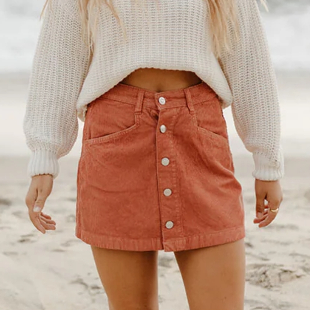 NWT FREE PEOPLE Corduroy myrrh pale rust mini skirt, Size 2
